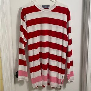 Red white and pink striped elongated t shirt